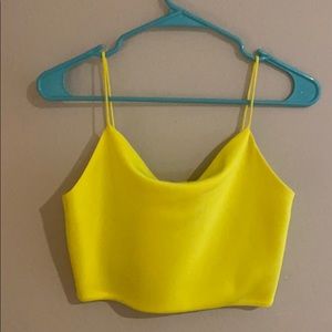Alice & Olivia Neon Yellow Cowl Neck Crop Top